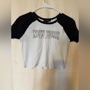 Social Scene Top, Women’s XL Black and White Crop Top with Graphic Print